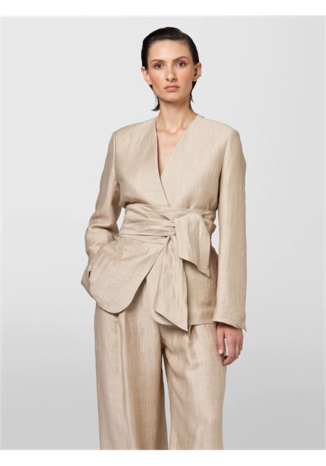 Alpha Studio beige linen blazer with belt and V-neck ALPHA STUDIO |  | AD-6611N2016